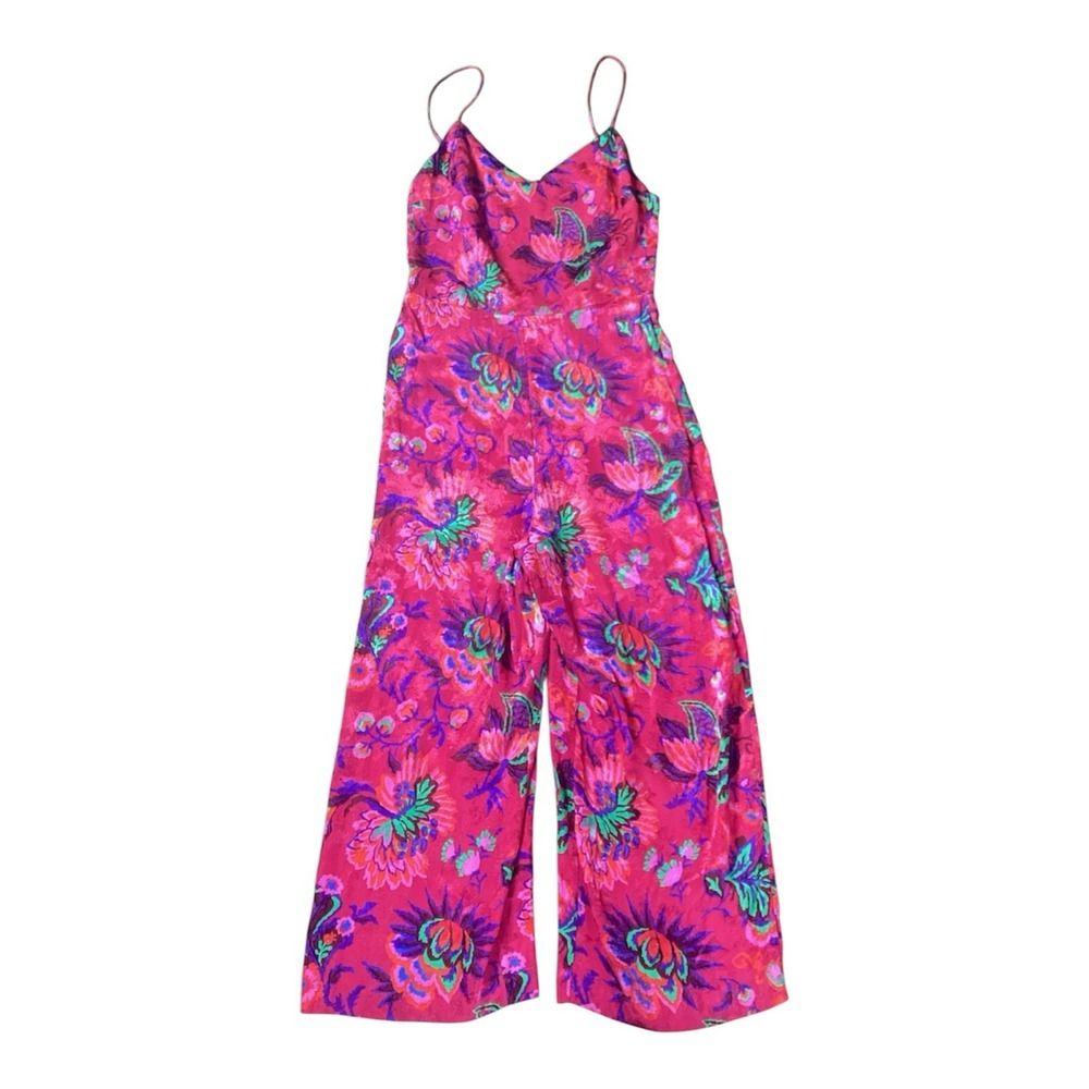 Topshop  Sz 4 Fushia Pink Floral Pants Jumpsuit/Romper Sleeveless V-Neck